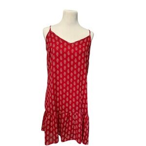 Red‎ Sleeveless Dress Paisley Print Ruffle Hem Casual Summer Sun Dress